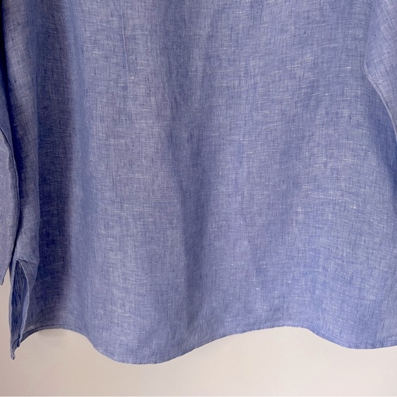 Tahari 100% Linen Blue Round Neck Button Up Shirt Contemporary Preppy Coastal 1X - Picture 13 of 14